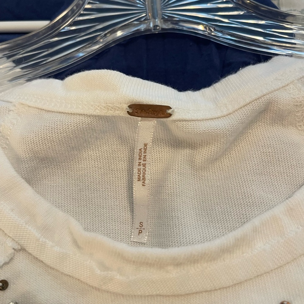 Free People White Short Sleeve Embellished Tee - Picture 3 of 8